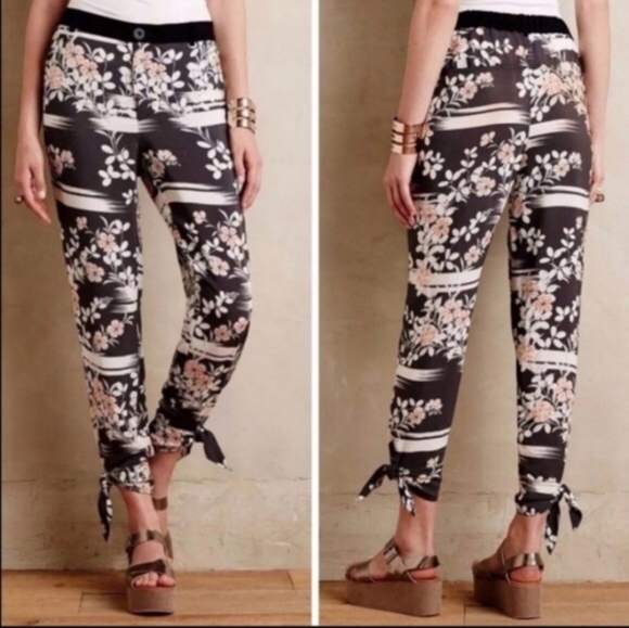 Anthropologie Elevenses Wildflower Light Brownish Black Light Joggers Size XS - Picture 1 of 6